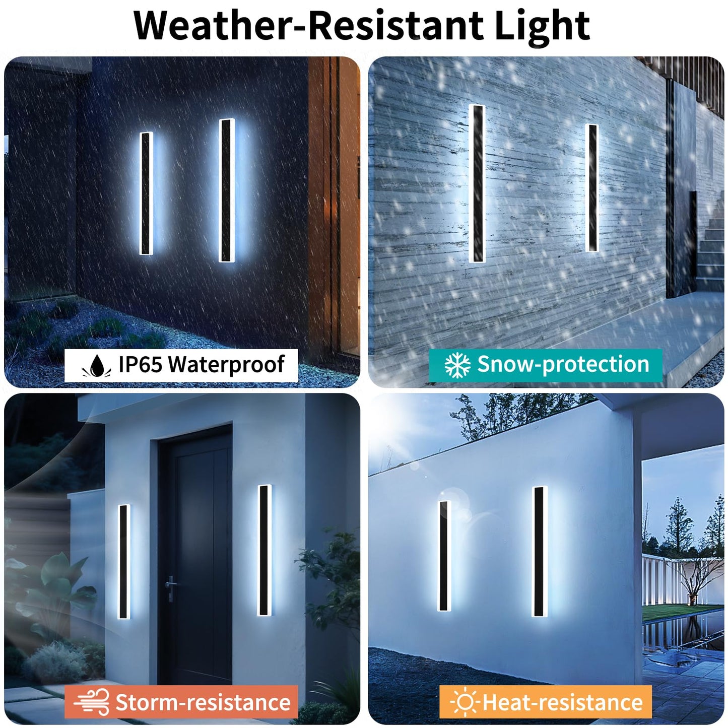 Mikeru 2Pack 23.6Inch Long Led Wall Light  6000K Cool White Modern Outdoor Wall Light Ip65 Waterproof Black Acrylic Porch Exterior Lighting Fixtures  Exterior Wall Mount Lights