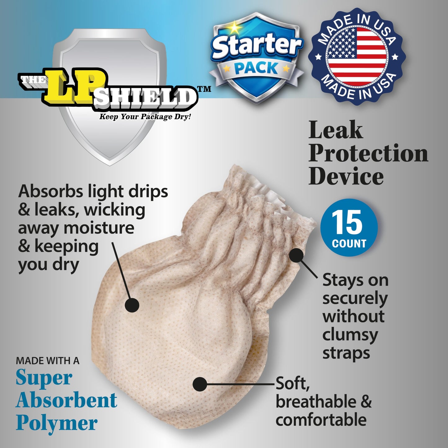 LP Shield™ for Men – 15 Count Disposable Male Incontinence Guards | Discreet Male Urinary Leakage Protection, Bladder Shields for Men, Bladder Control, Post-Void Dribble Pads