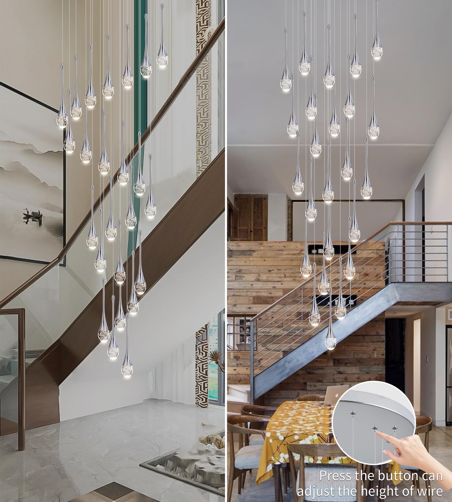 Upfelw Modern Crystal Staircase Chandelier Polished Chrome 18-Lights  H118 Large High Ceiling Spiral Dimmable Led Raindrop Foyer Entryway Light Fixture Remote Control