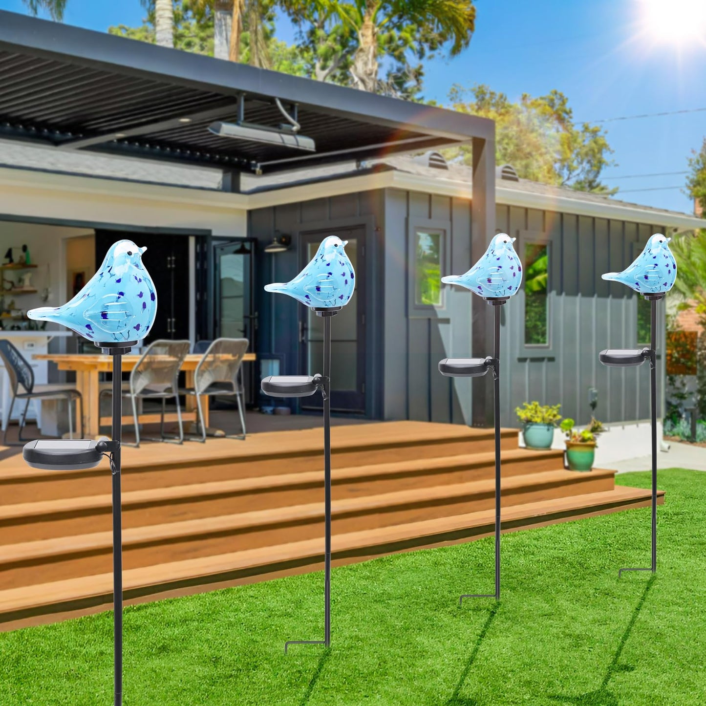Bshine Solar Garden Decoration Outdoor Bluebird Lights  Hand Blown Glass Waterproof Solar Light Stake Decorate Paths  Pathways  Lawns And Yards Art For Mom Gifts