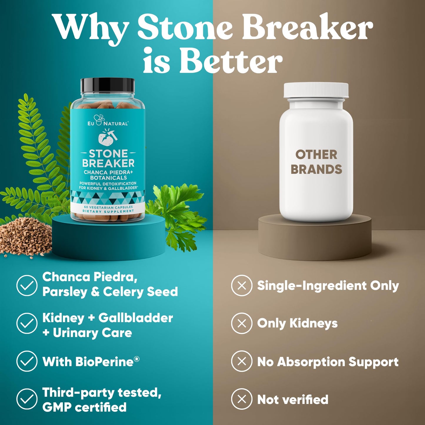 Chanca Piedra Stone Breaker - The Original Stone Breaking Formula with Celery Seed & Parsley - Supports Kidney, Gallbladder & Urinary Tract Cleansing to Help Flush Impurities - 60 Vegetarian Capsules