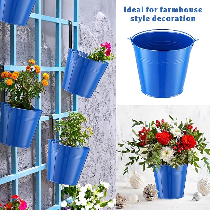 Rtteri 24 Pcs Metal Bucket, Small Metal Bucket, Party Favor Buckets with Handle, 6 x 5 Inch Ice Bucket for Kids, Flower Pot Plant Basket, Mini Toy Containers for Crafts Candy (Dark Blue)