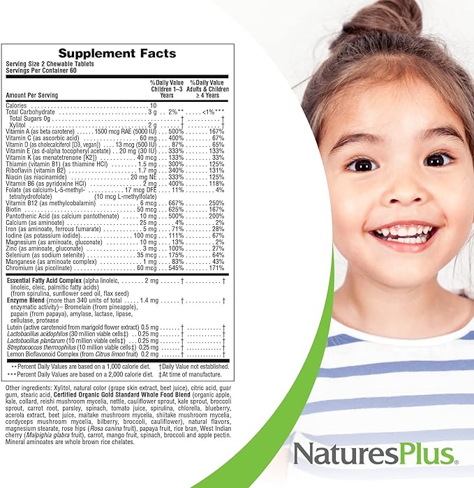 Natures Plus Animal Parade Gold Children's Multivitamin, Grape Flavor - 120 Chewable Animal Shaped Tablets, Pack of 2 - Vegan, Gluten Free - 120 Servings