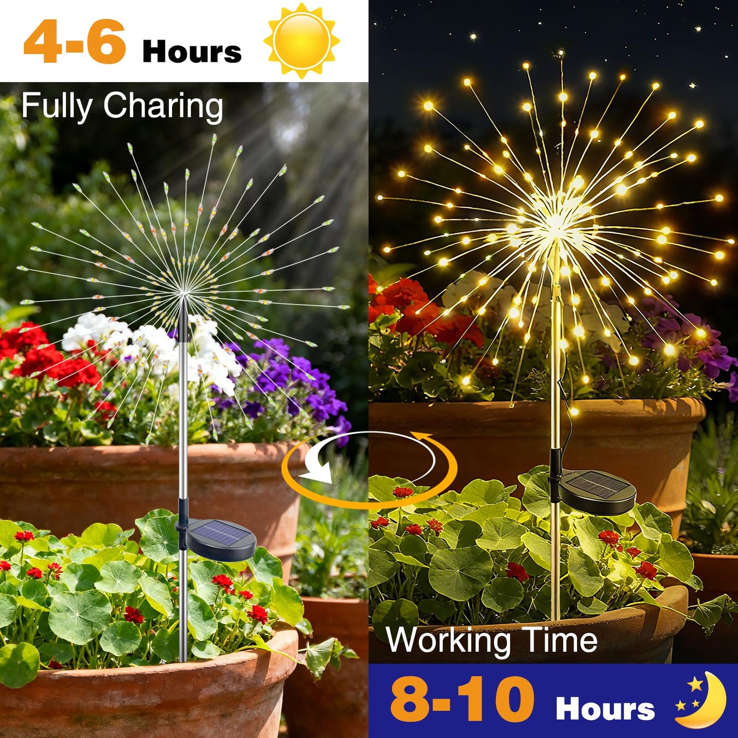 btfarm 4 Pack 120 LED Solar Garden Lights Outdoor, 8 Modes Firework Lights Solar Powered, Waterproof Twinkle Fairy Light Outside for Yard Patio Pathway Pool Christmas Party Decorative, Warm White