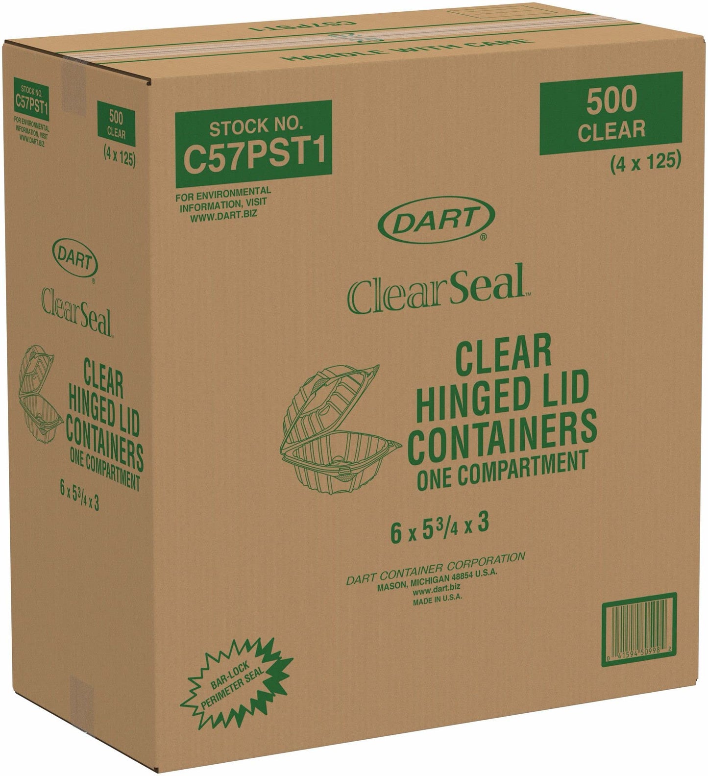 Dart C57PST1 OPS 6 in Clear Hinged Container, 6.0 X 5.8 in (Case of 500)