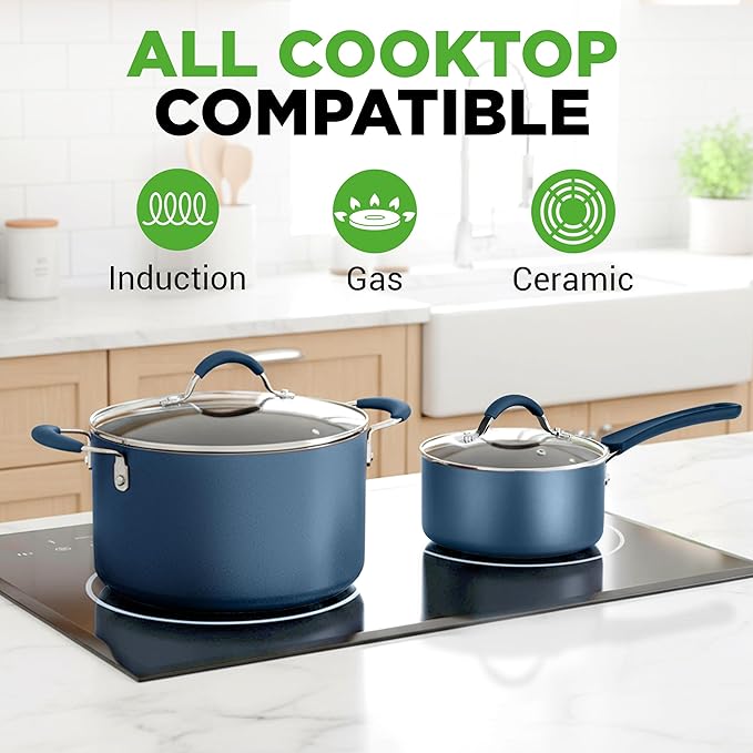 NutriChef Professional 20 Pc Kitchen Set in Navy Blue - Durable Non-Stick Pots and Pans with Bakeware, Compatible with Any Cooktop, Easy Clean