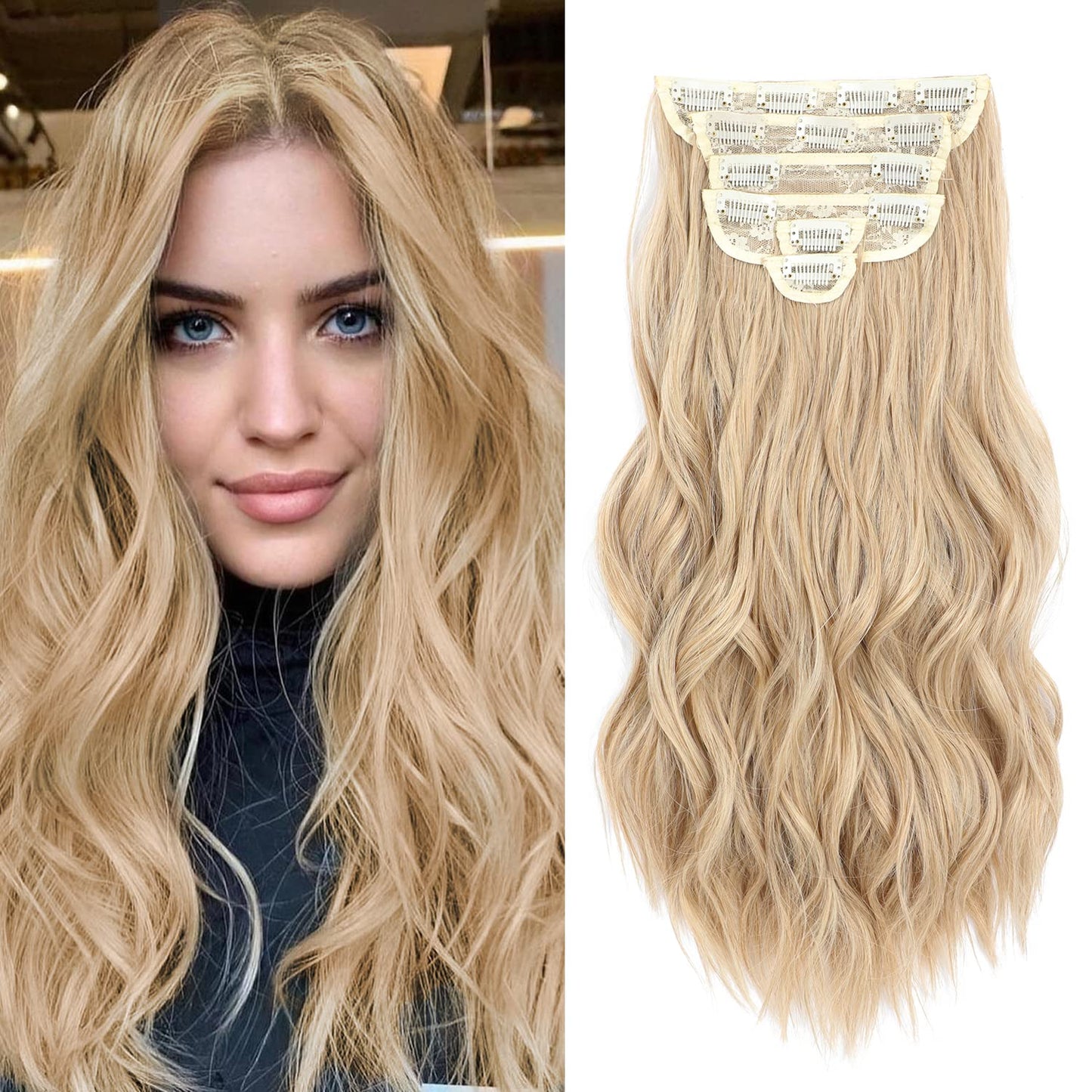 Fliace Clip in Hair Extensions, 6 PCS Natural & Blends Well Hair Extensions, Long Wavy Hairpieces(20inch, 6pcs, Light Brown Mix