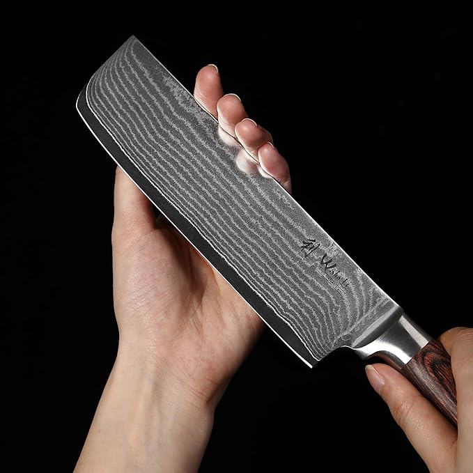 Wakoli EDIB Damascus Nakiri Knife – 6.9" Vegetable Knife with VG10 Core, Professional Kitchen Cutting Tool made of 67-Layer Damascus Steel & Ergonomic Pakkawood Handle