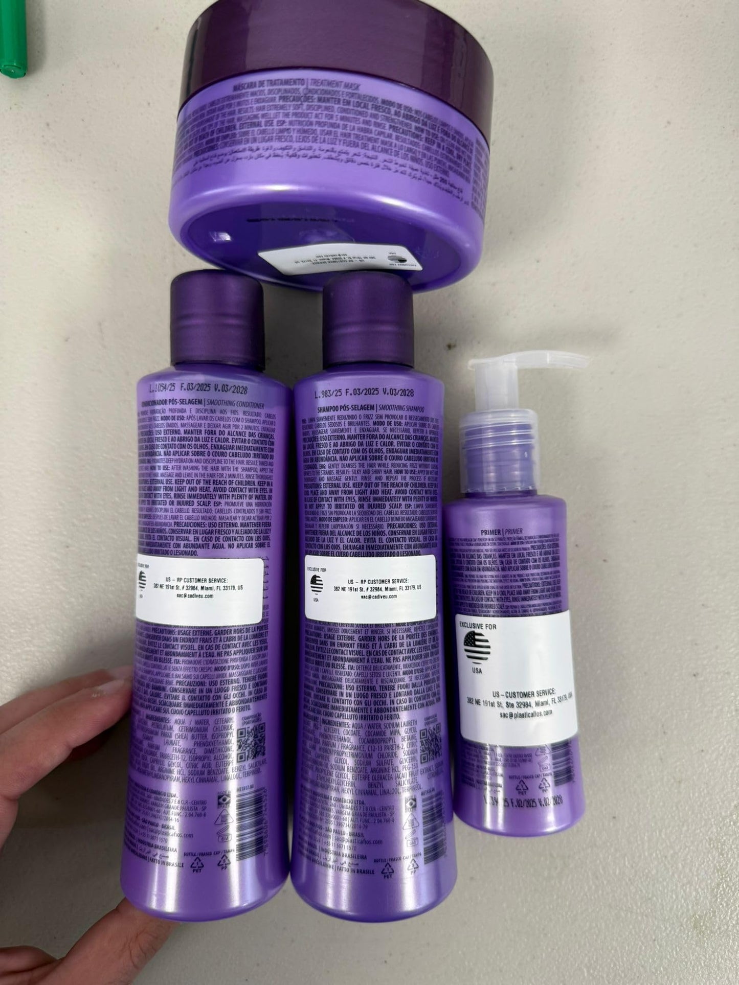 CADIVEU (Set of 4) Home Care Line - Plastica Dos Fios Keratin Hair Smoothing Set: Shampoo, Conditioner, Hair Treatment Mask, Hai