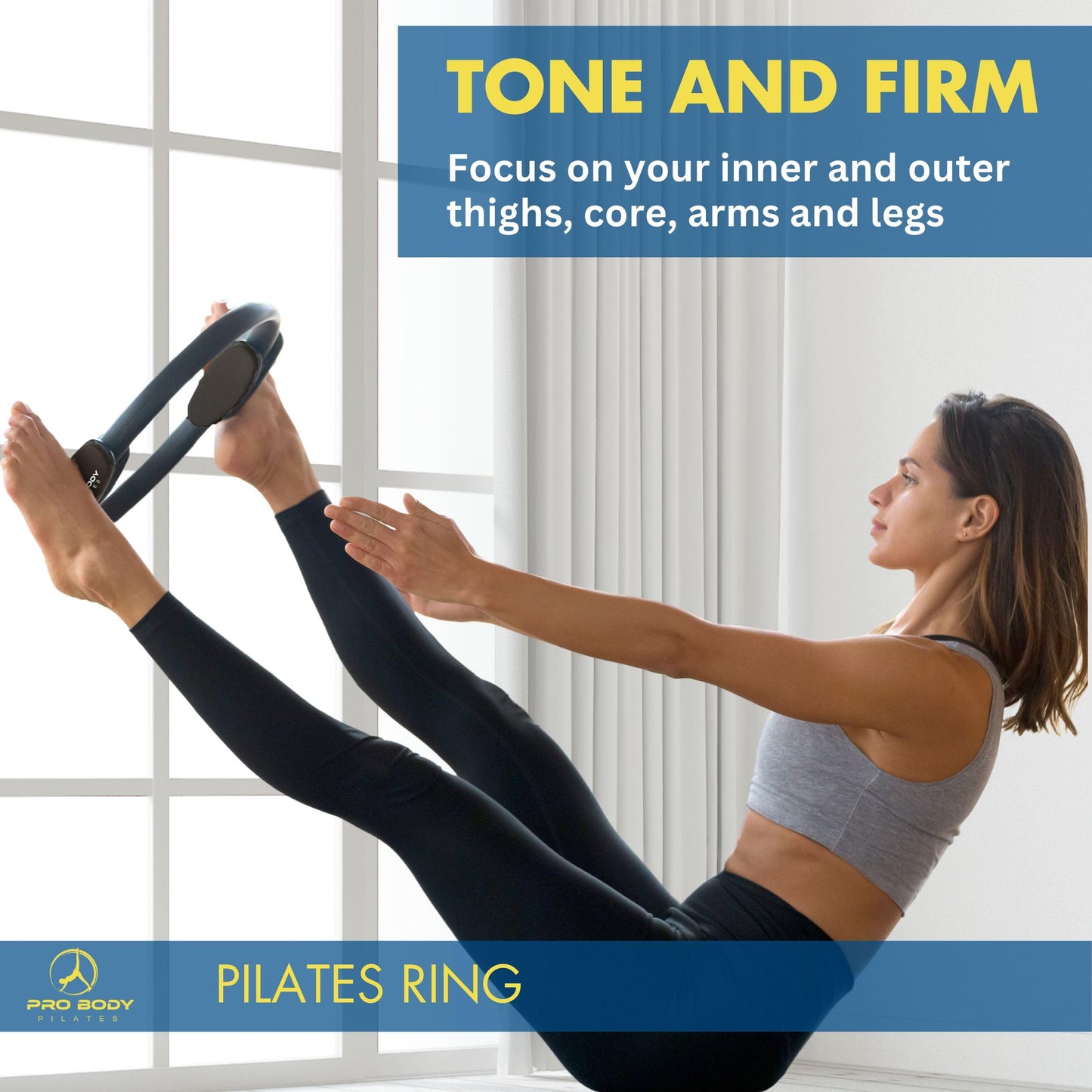 ProBody Pilates Fitness Circle – 14 Inch Pilates Ring for Yoga and Other Workouts, Focusing on Toning Inner Thighs, Arms, Core and Back, at Home Pilates Equipment (Black)