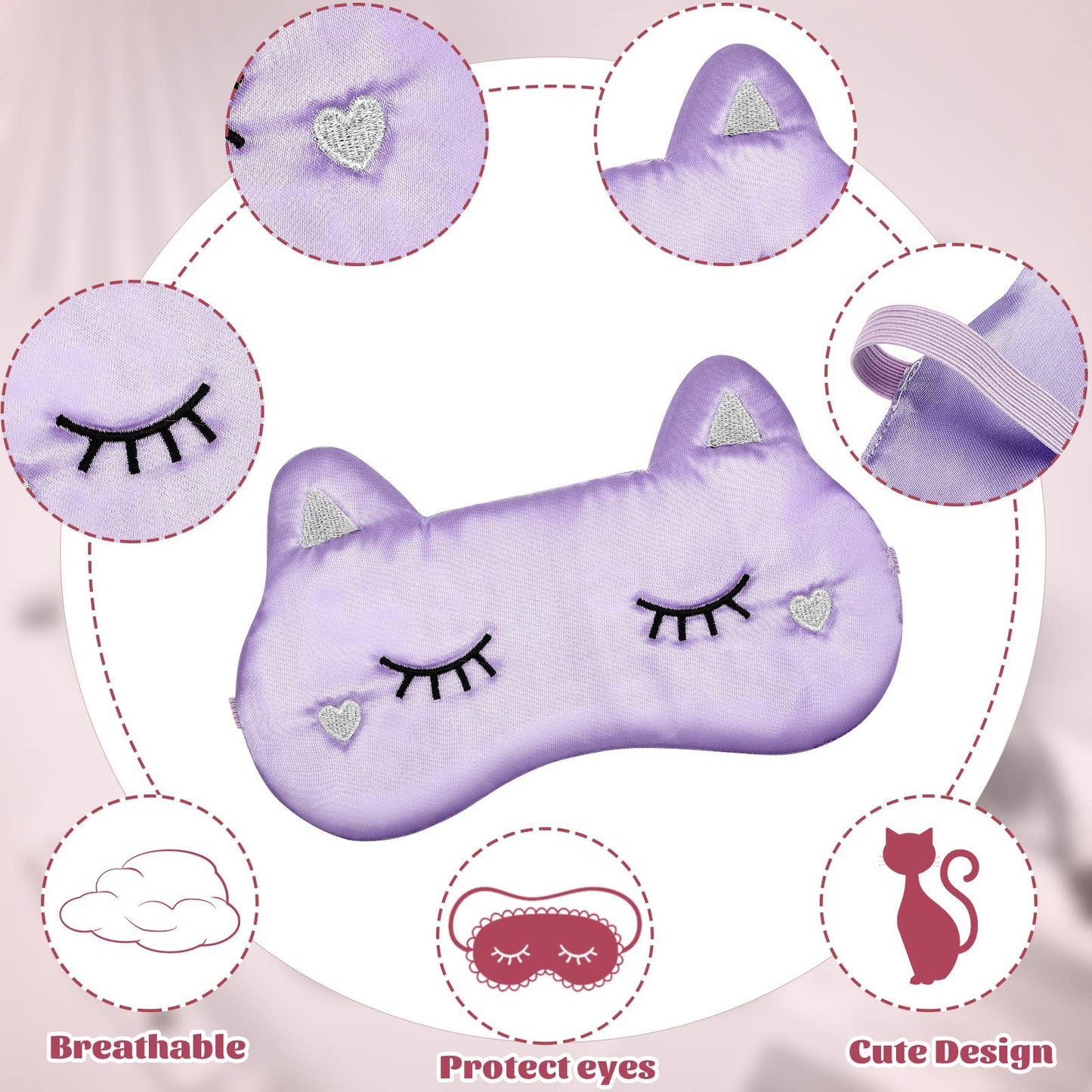 Haysandy 3 Pieces Sleep Mask for Kids Girls Cute Cat Sleeping Eye Cover Soft Mask Comfortable Funny Animal Night Eye Blindfold Cover for Kids Girls Women Home Travel(Silk Cat)