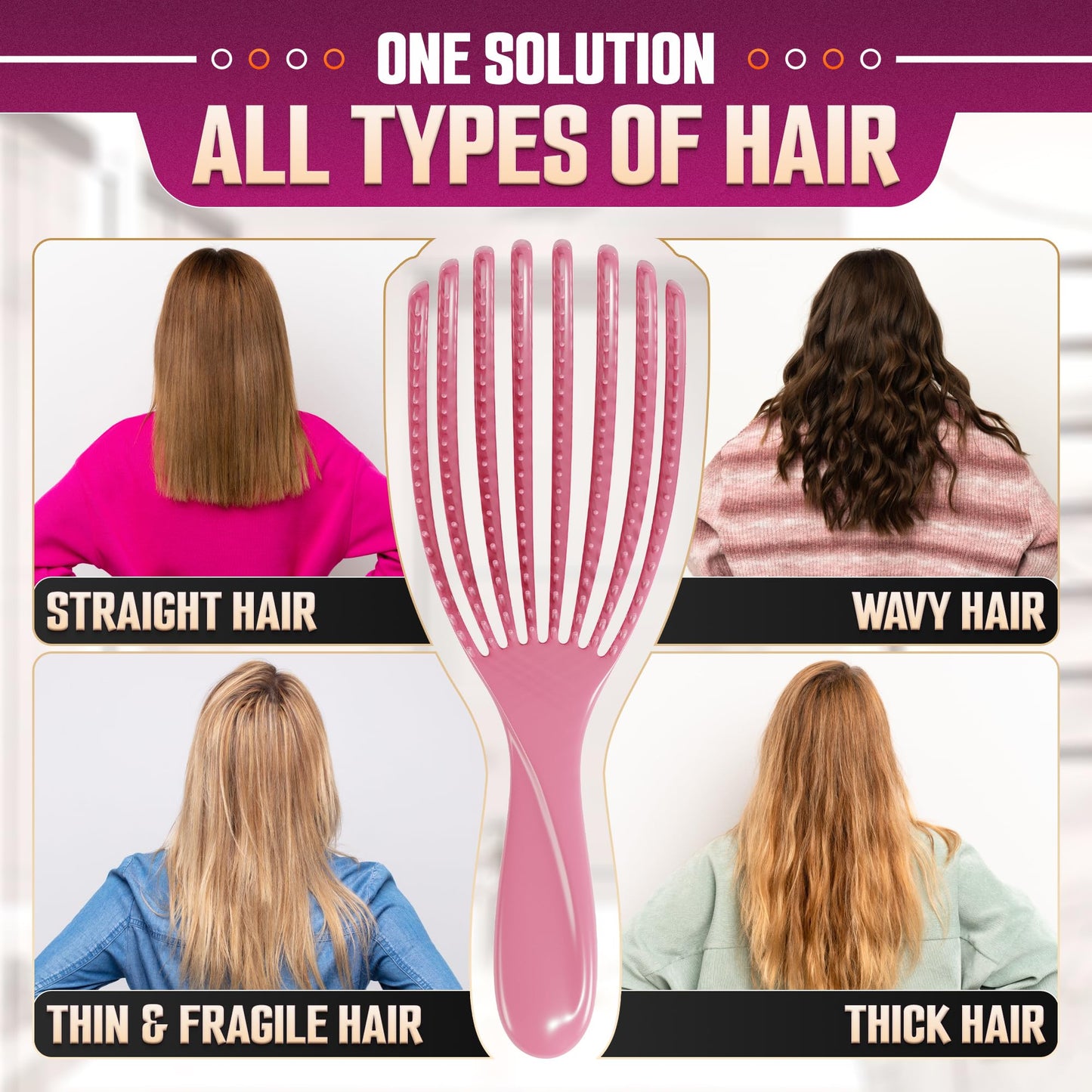 2 Pcs Detangling Curl Brush for Curly Hair Pink & Violet Set - Ergonomic Shell Shape Design and Scalp-Fitting Detangling Brush f