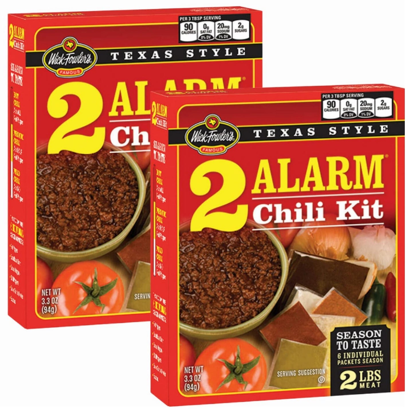 Wick Fowler s 2-Alarm Chili Kit, Texas Style Chili Seasoning Mix with Individual Packs of Spices, 3.3oz Box (Pack of 2)