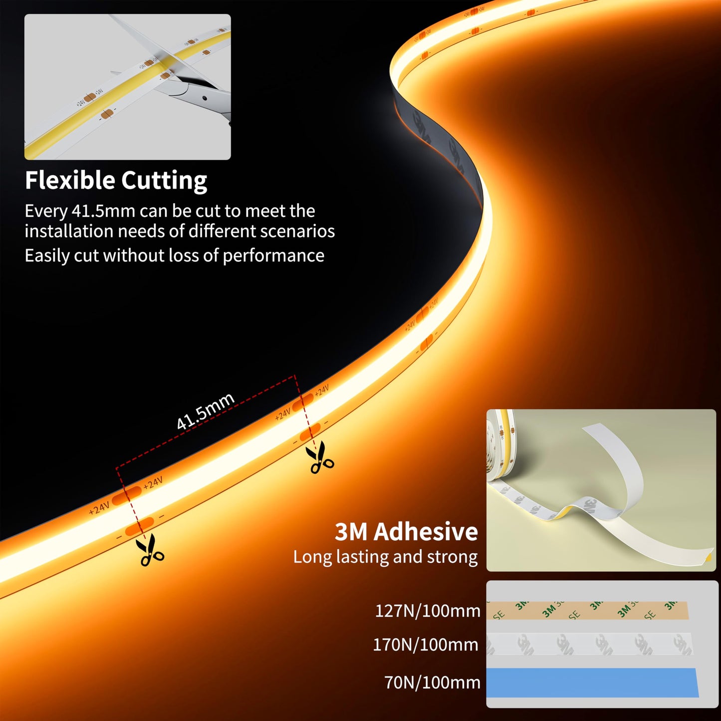 Pautix Cob Led Strip Light 20Ft/6.1M 3087Leds Warm White 2000K Cri90+ High Lumen Dc24V Flexible Led Tape For Cabinet Home Diy Lighting Projects With 1Pcs Cob Connector Wire(Power Supply Not Included)