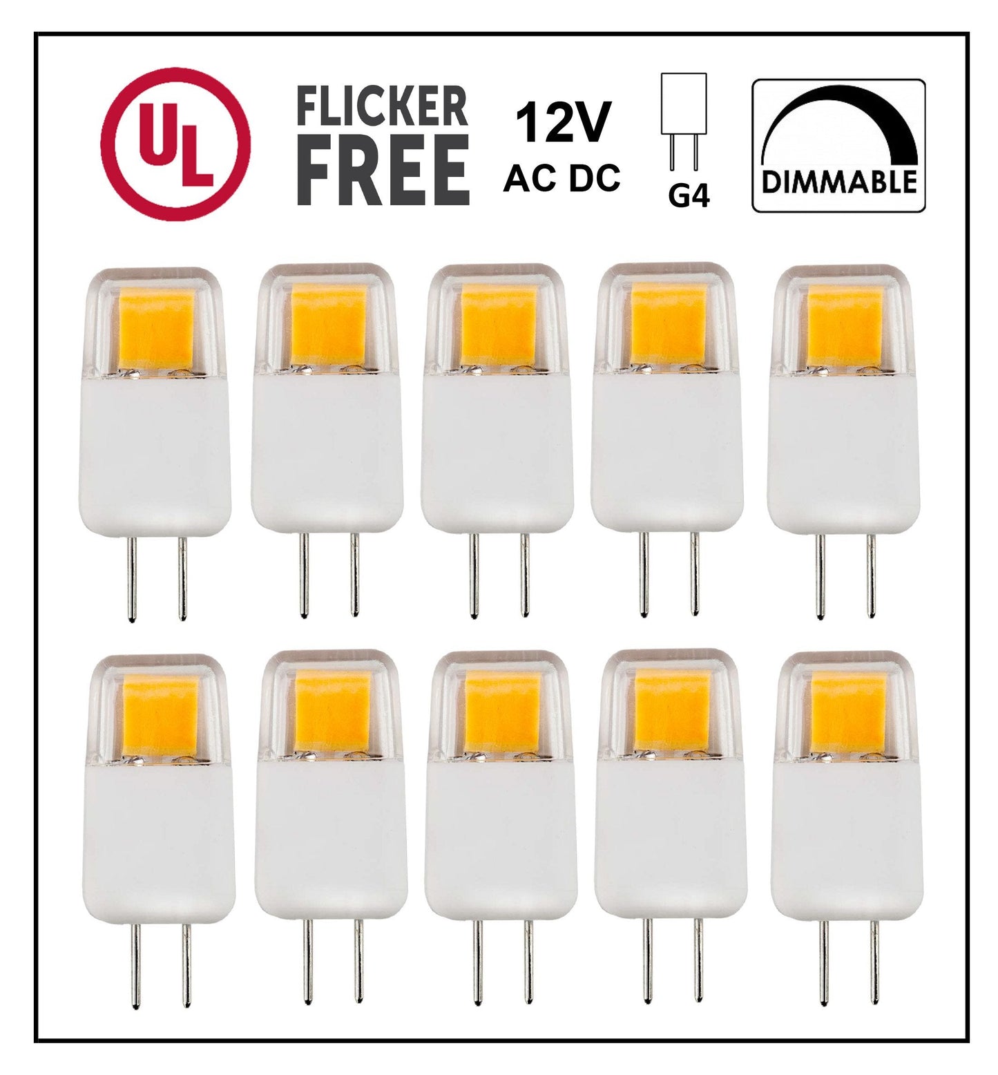 Cbconcept G4 Led Light Bulb, 10 Pack, Dimmable, 1.7W, 220 Lumen, Pure White 6000K, 12V Halogen Replacement