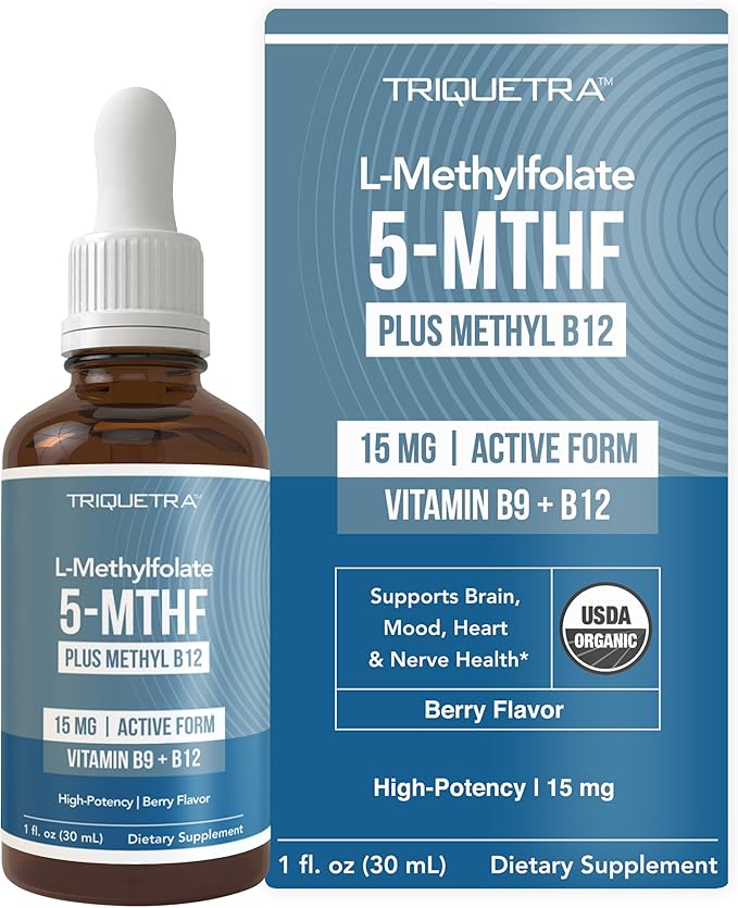 L Methyl Folate 15mg Plus Methyl B12 Cofactor – Organic Berry Flavor, High Potency Liquid Sublingual Active 5-MTHF Form - ...