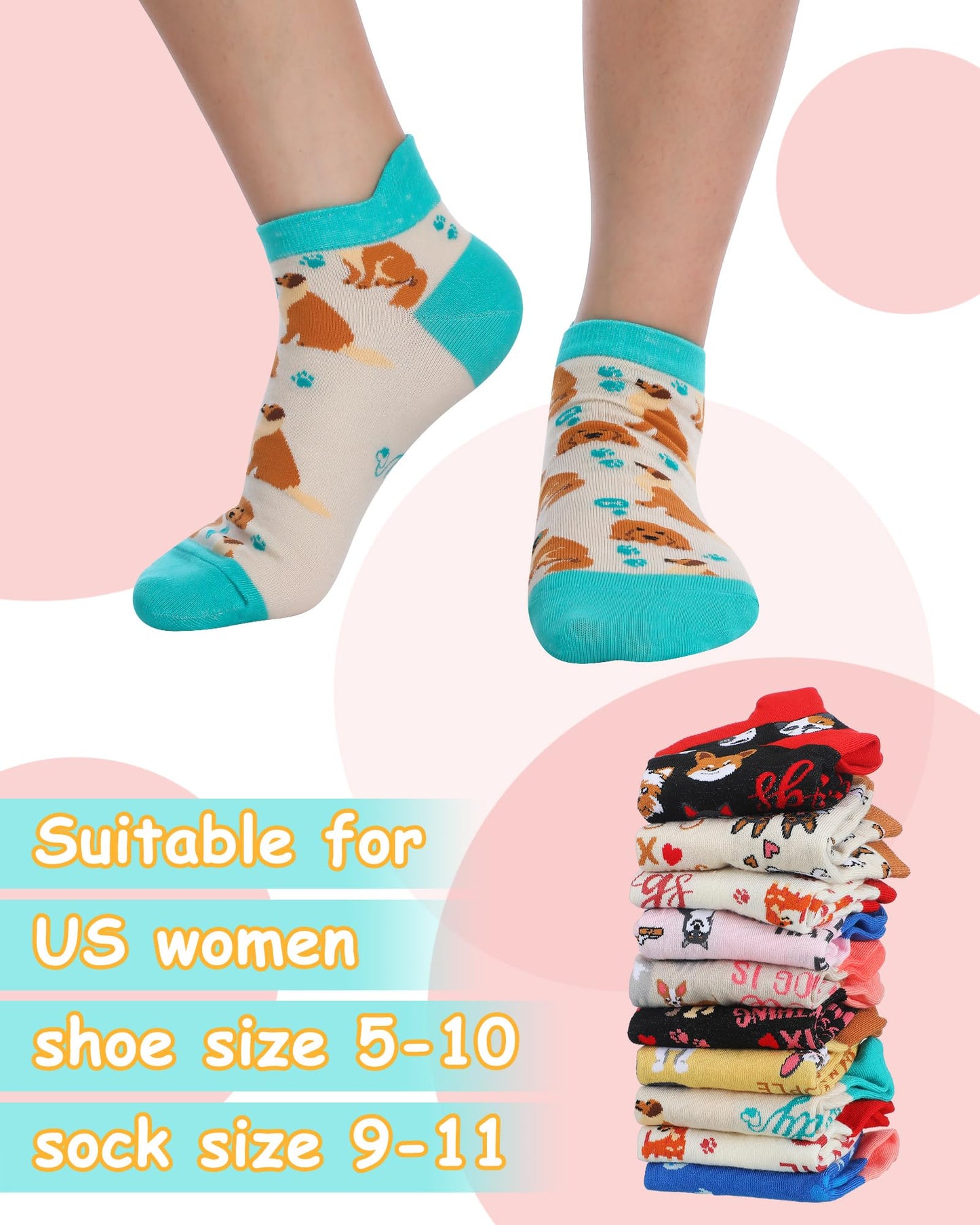 ShinyMatch 10 Pairs Dog Socks for Women Novelty Soft Cotton Socks Cute Animal Gifts for Dog Lovers Veterinary Gifts Mother's Day Ladies Favors