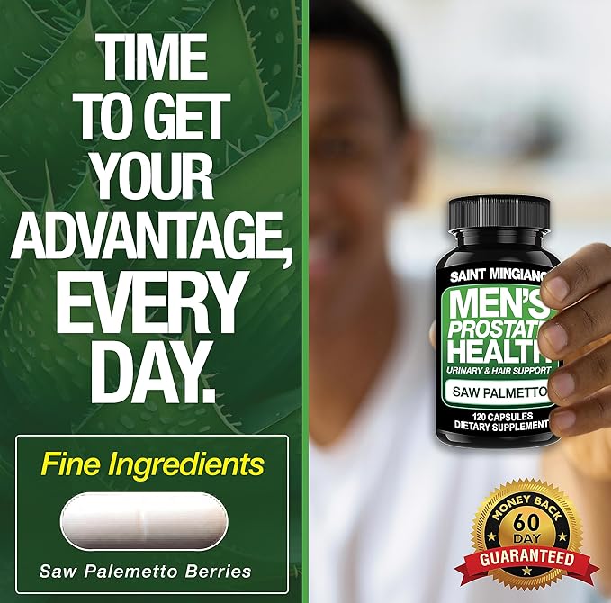 Men's Prostate Health Supplement - 120 Capsules of Advanced Prostate Support for Men with Saw Palmetto, Supporting Urinary Function and Hair Health – 3 Months Supply of Natural Herbal Supplements