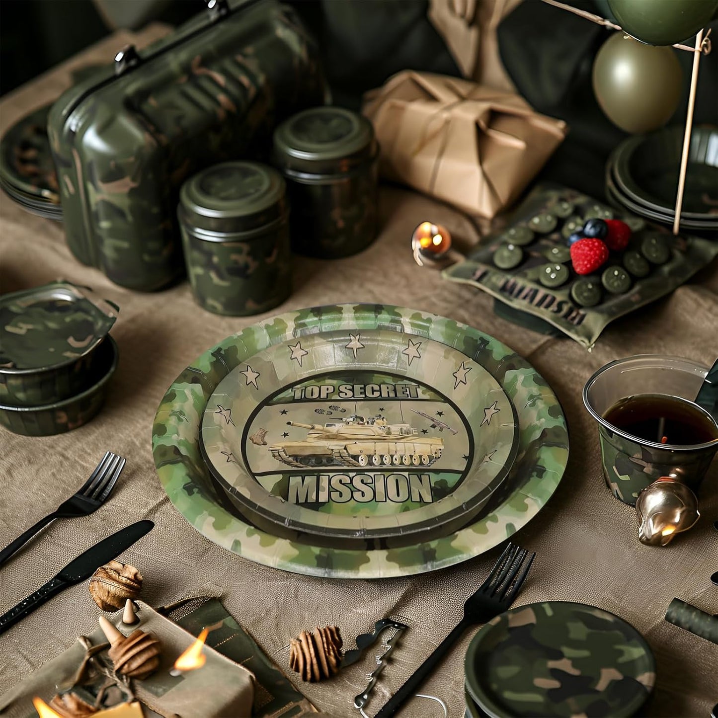 Army Party Decorations Set - Fun Army Party Plates, Napkins, and Forks for an Exciting Celebration - Disposable Military-Themed Party Supplies for Birthdays and Events