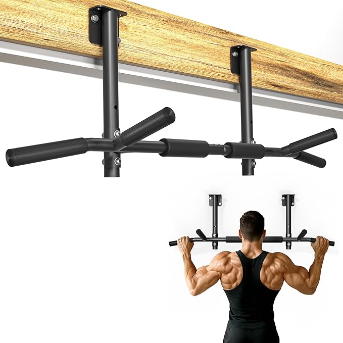 Joist Mounted Pull Up Bar, 3 in 1 Chin Up Bar Ceiling Mount Adjustable Height, 42" Wide Bar for Home Gym Cross Training St...