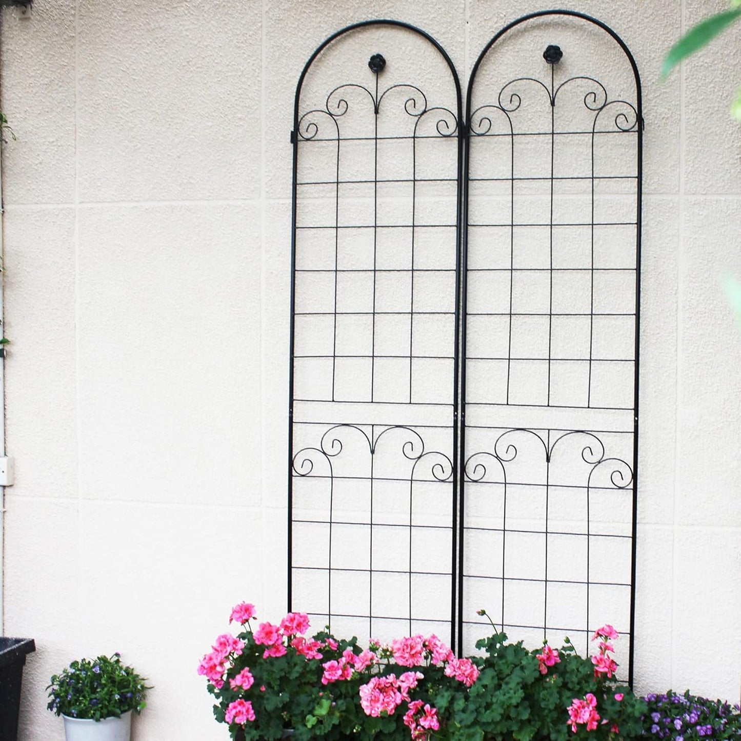 8 Pack Metal Garden Trellis for Climbing Plants, 86.7" Tall Rustproof Outdoor Trellis Panel w/Curly Grass Design, Decorative Black Iron Plant Support for Vine, Rose, Flower, Garden Wall