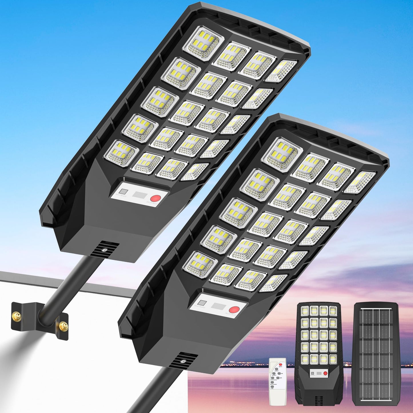 OKPRO Solar Lights Outdoor 320° Wide Angle IP66 Waterproof 6500K Motion Sensor Remote Control 2-Pack Black Model OK-XY120-2