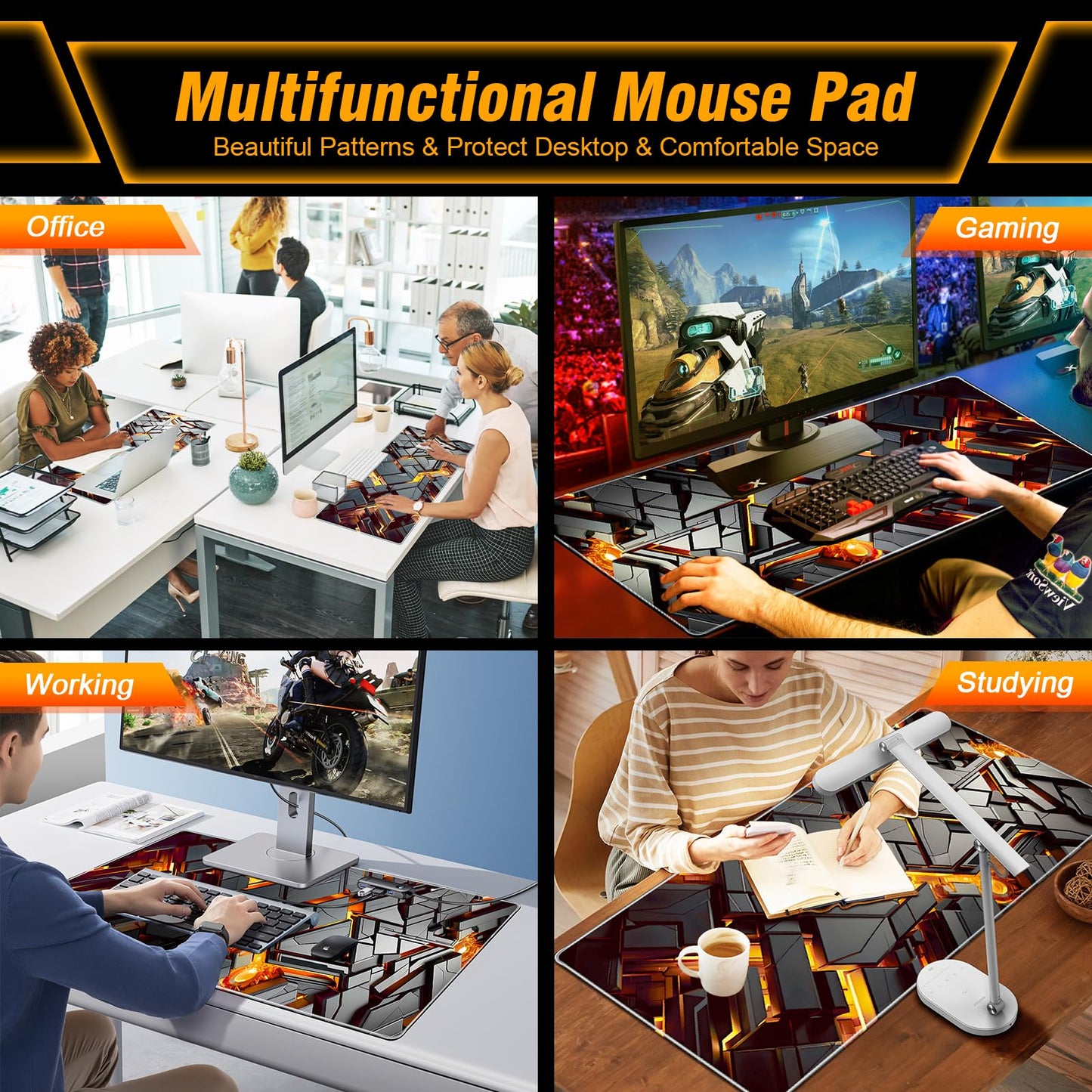 Large Mousepad Gaming, 35.4x15.7in Mouse Pad for Professional Gaming & Comfort Office, Quality Lycra Cloth Extra Large Mouse Pad XXXL, Non-Slip Rubber Base Lightweight Mousepad