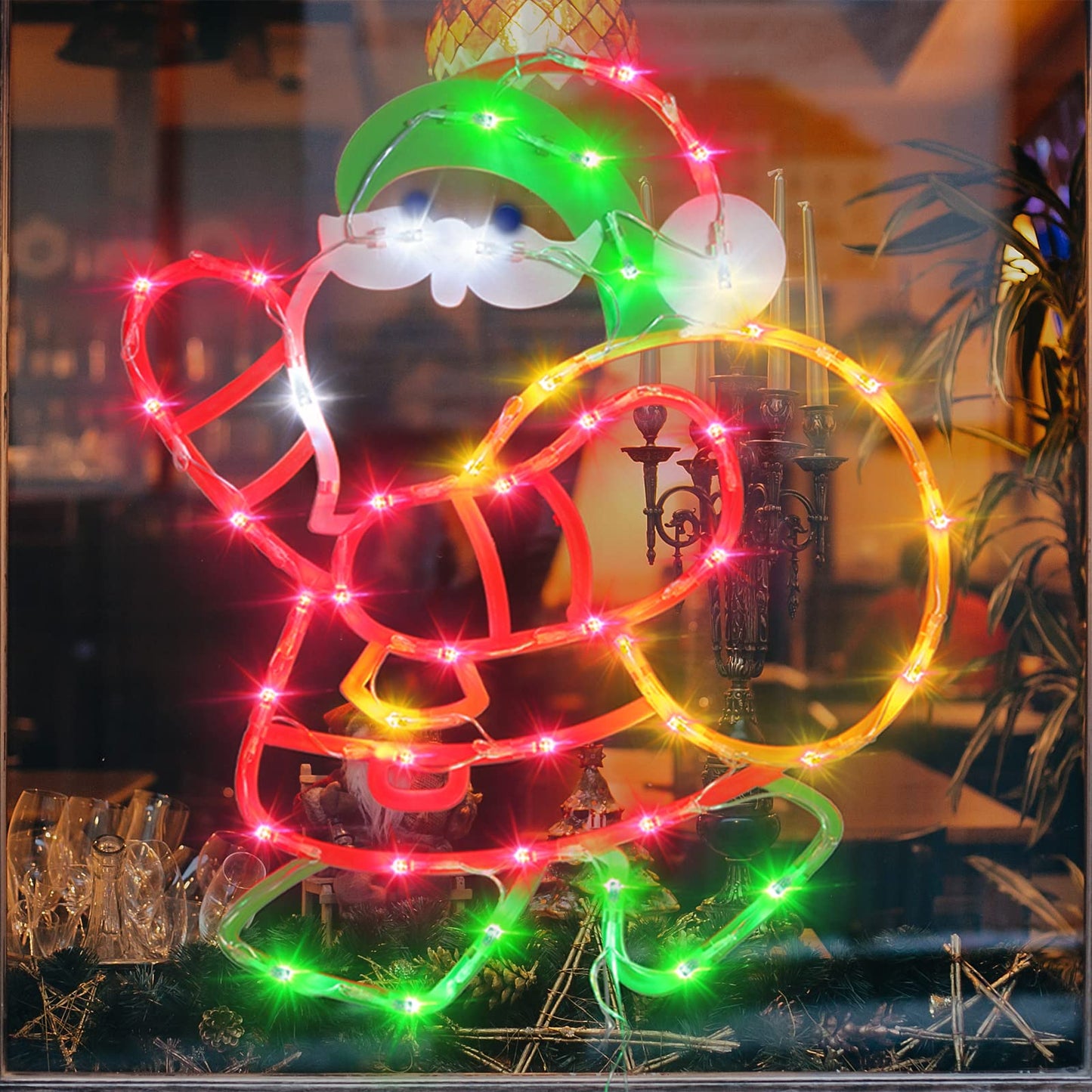 Trwymz Christmas Decorations - 16 Christmas Window Silhouette Lights - 4 Pack Colour Lighted Santa & Bell & Reindeer & Christmas Tree For Holiday Indoor And Outdoor Wall Door Window Decorate