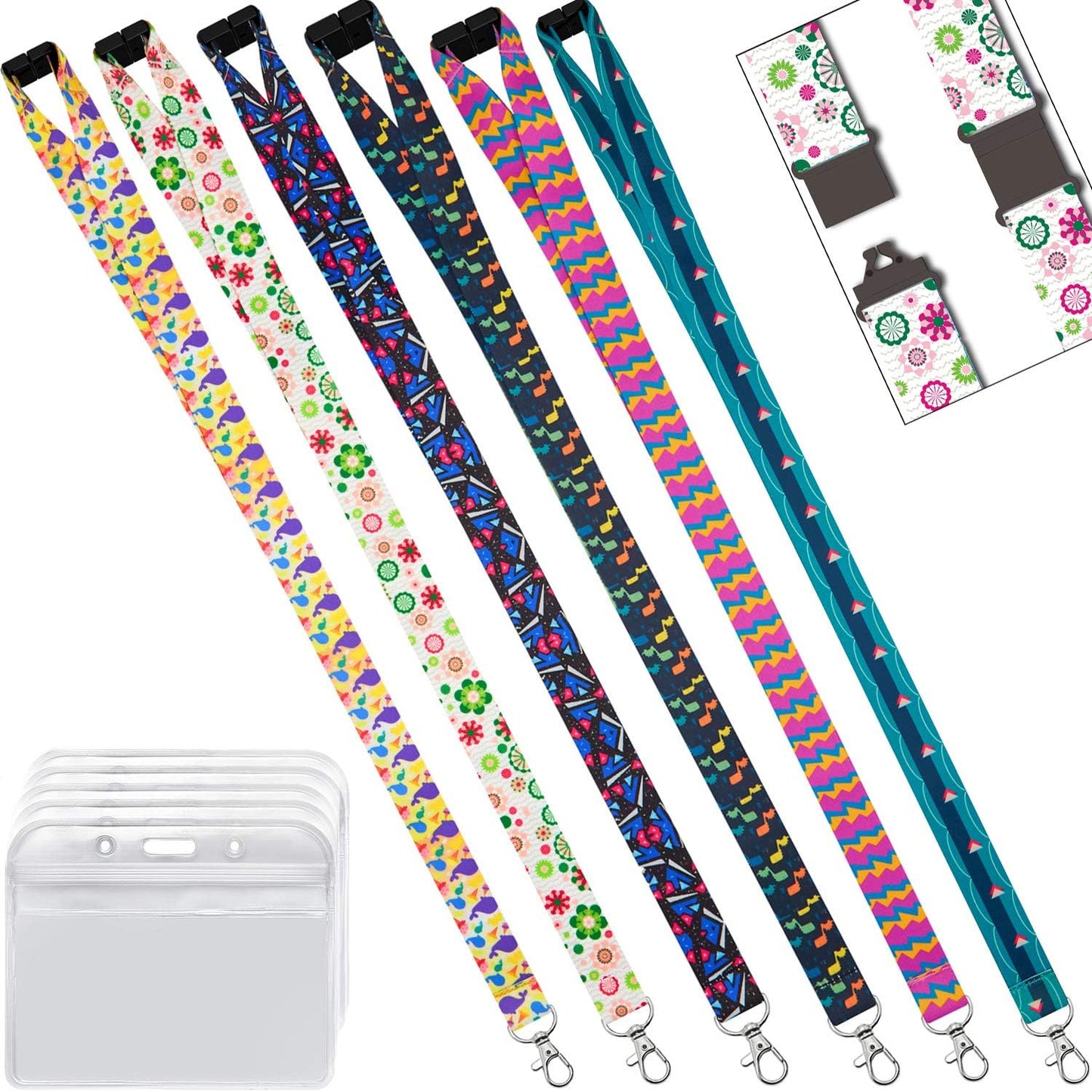 YOUOWO 6 Pack Printed Lanyards with Horizontal ID Badge Holder for Cruise Keys Women Kids Ship Card,Breakaway Office Neck Safety Lanyard with Patterns