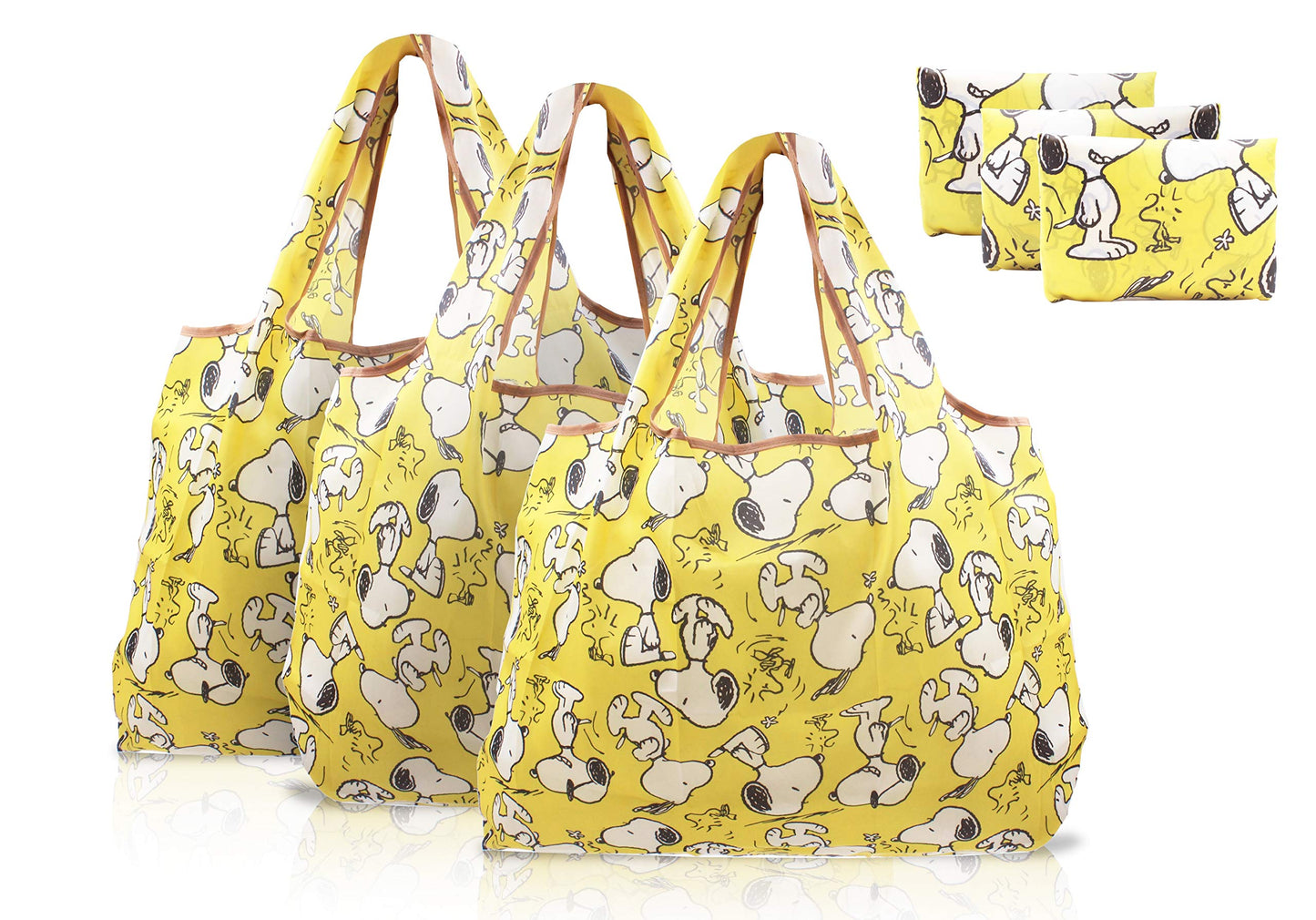 Finex 3 Pcs Set pattern Waterproof Foldable Washable Reusable Grocery Bags White Do Peanut