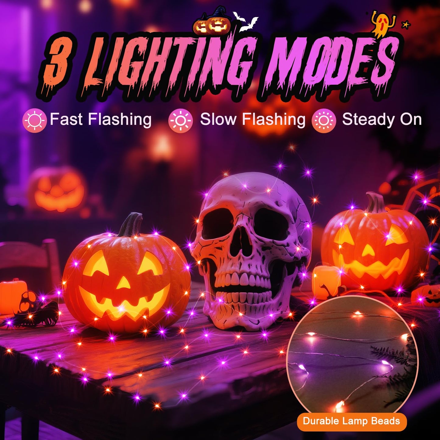 Zgwj 12 Pack Fairy Lights Battery Operated  7Ft 20 Mini Led Fairy String Lights Silver Wire 3 Modes For Diy  Parties  Wedding  Bedroom  Halloween Christmas Decoration Orange& Purple
