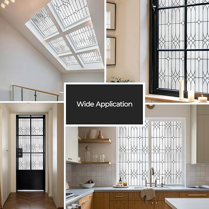 Window Privacy Film, Stained Glass Decorative Static Cling, Removable Sun Blocking Vinyl Covering,Window Film for Home Kitchen Living Room, Dusseldorf, 17.3" x 78.7"
