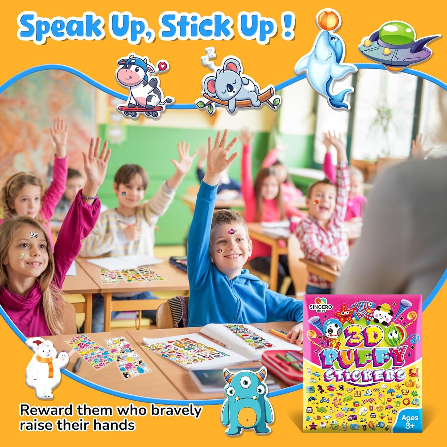 Sinceroduct Stickers for Kids 4000+, 3D Puffy Stickers for Kids Toddlers 80 Different Sheets Variety Pack for Craft Scrapbooking,Boys Girls Teachers Gifts, Reward for Students or Children