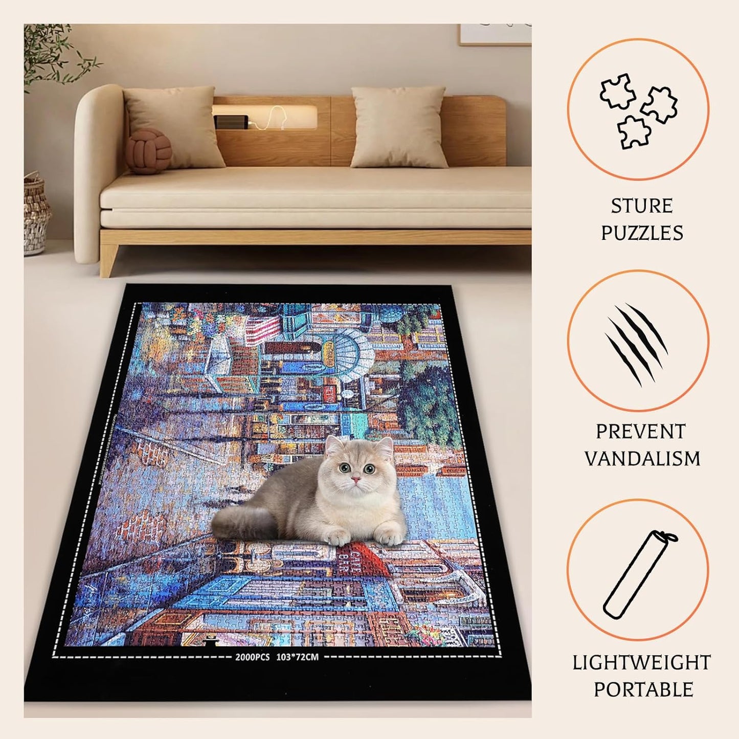 Jigsaw Puzzle Mat Roll Up - 2000 1500 1000 500 Pieces Puzzel Matte, Black Roll-Up Puzzles Mats Felt Save Trays for Sorting Table Board Clear Sheets, Frame Keeper Storage Accessories for Adults