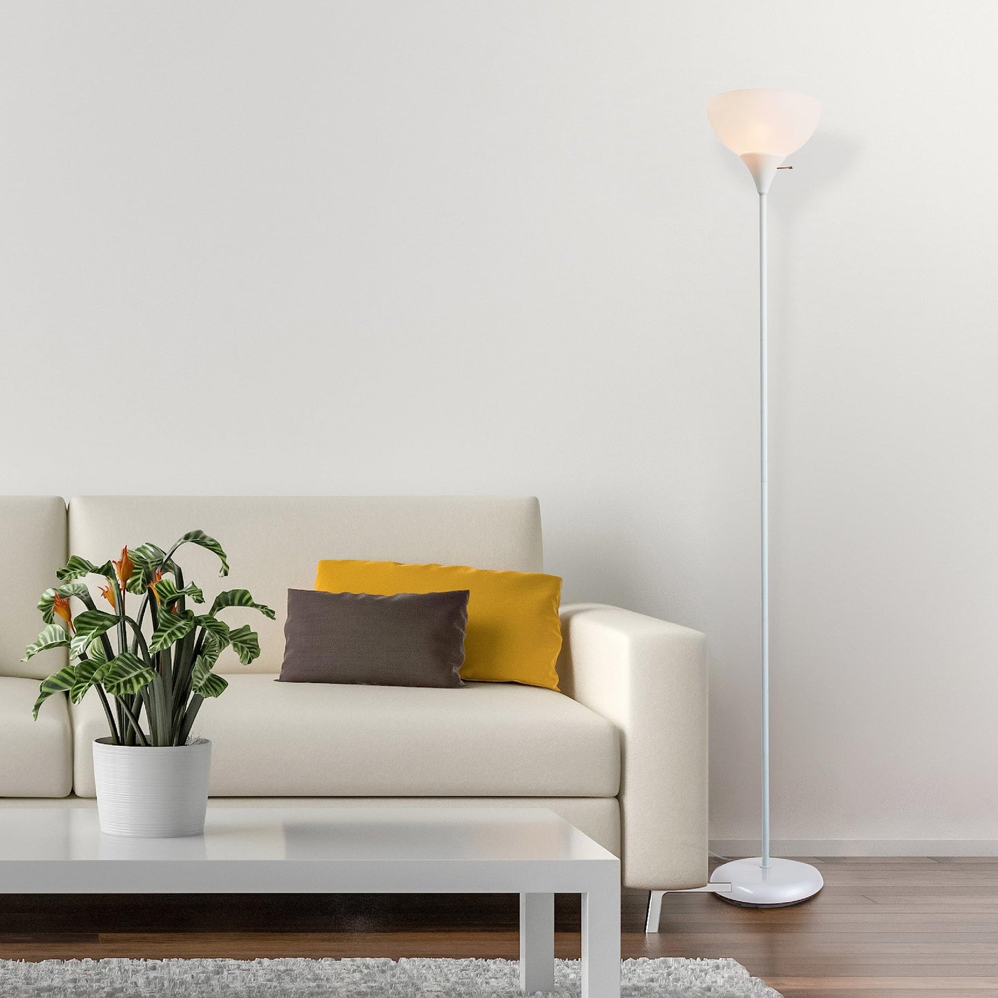 Newhouse Lighting Joey 71-Inch White Torchiere Floor Lamp - Durable Plastic For Home & Office, Model Nhfl-Jo-Wh