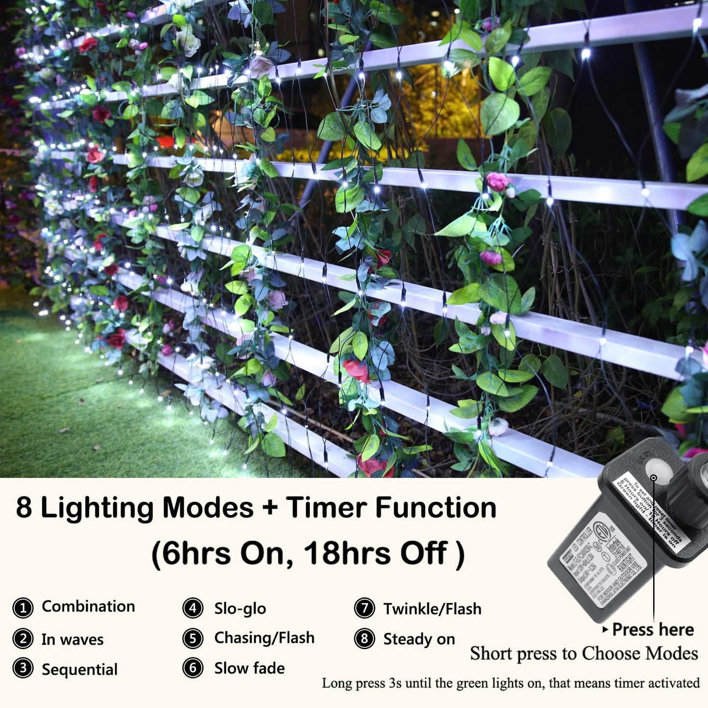 Joomer Christmas Net Lights - 360 LED Waterproof Mesh Lights, 12FT x 5FT, Green Wire, 2PACK, 8 Modes, Timer