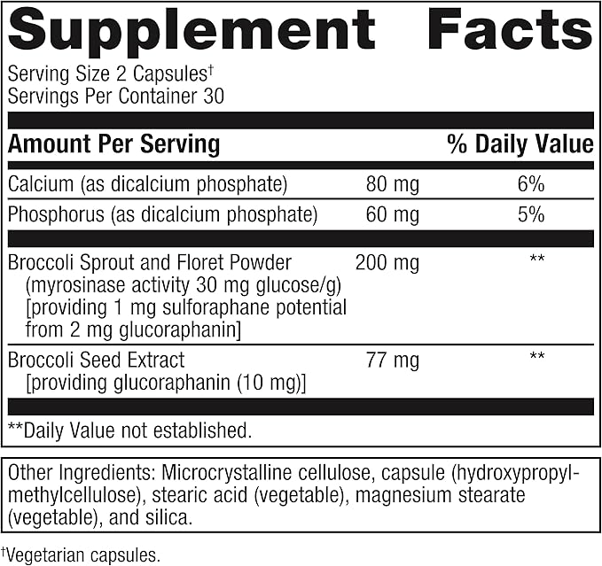 Metagenics SulforaClear - with Broccoli Sprout Extract, Calcium, Phosphorus & Sulforaphane - Non-GMO, Gluten-Free, Vegetarian - 60 Capsules