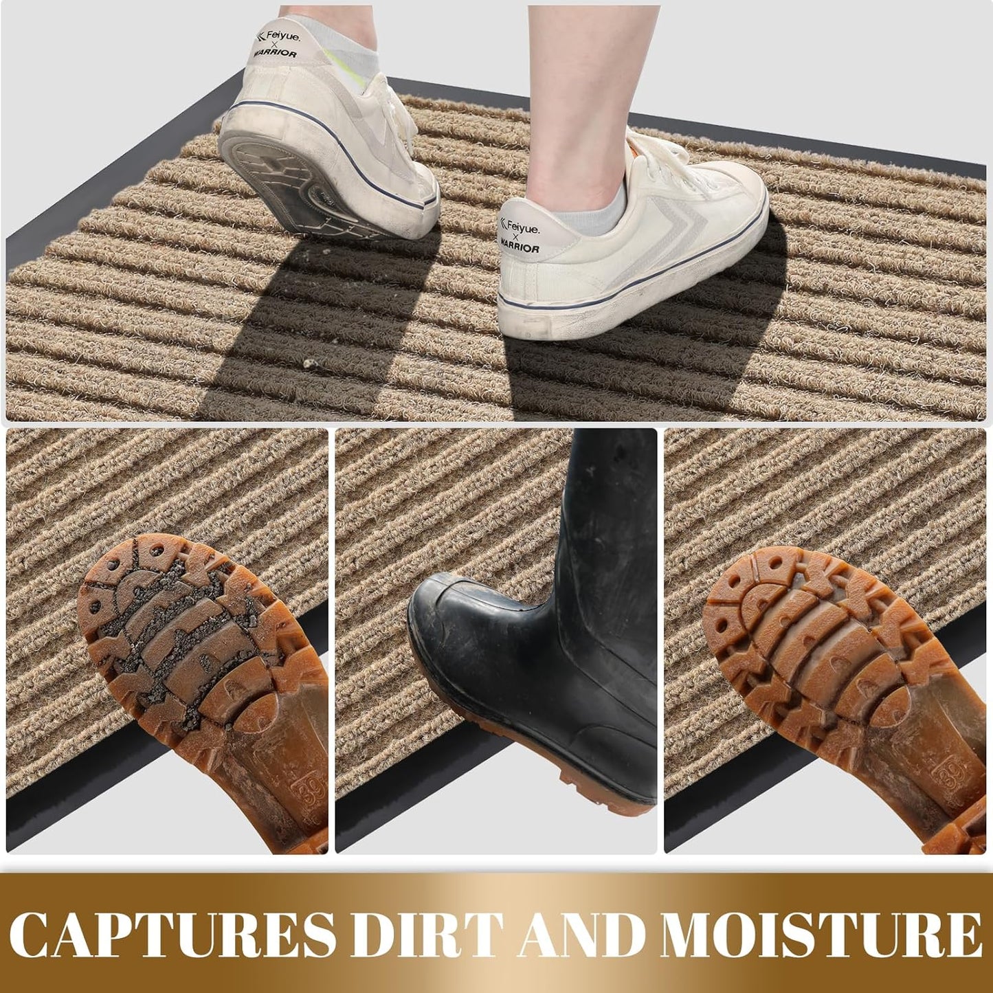 Yimobra Front Door Mat Outdoor Indoor Entrance, 100% Waterproof All-Season All Weather Doormat, Welcome Matt Outside Entry, Non Slip, Low Profile, Heavy Duty Patio Porch Floor Mats,47 x 32,Khaki