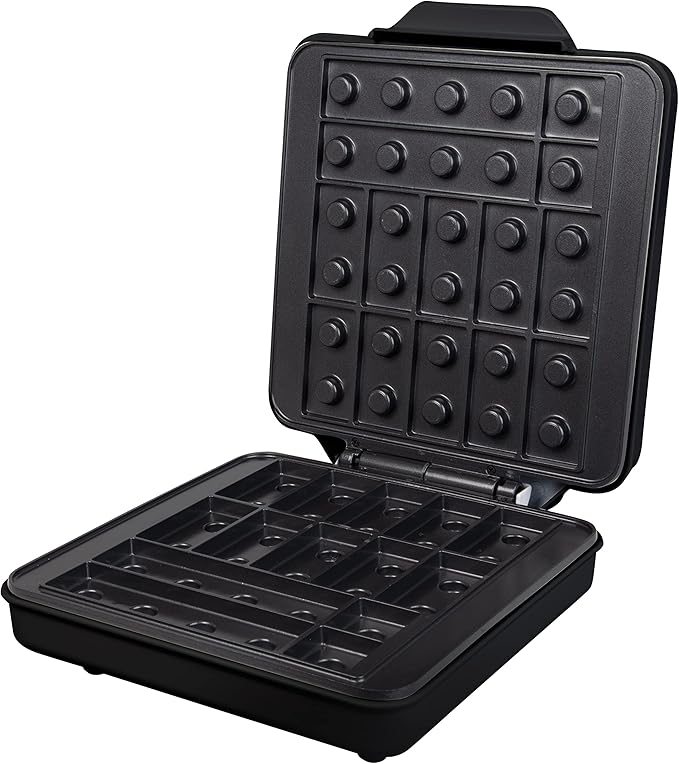 Building Brick Electric Waffle Maker- BLACK with 2 Construction Eating Plates- Cook Fun Buildable Gingerbread Man House Waffles Pancakes- Stack & Build Creations on Serving Dishes, Activity Xmas Gift
