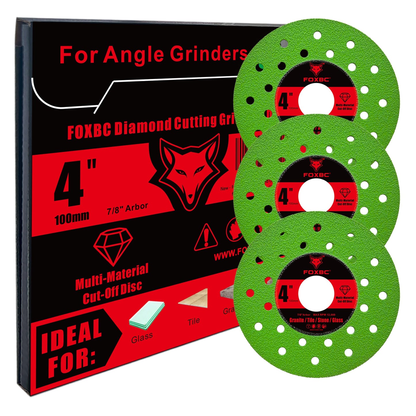 FOXBC 4 inch Tile Cutter Diamond Saw Blades for Angle Grinder, Multi-Material Cut Off & Grinding Disc for Porcelain, Rock Slab, Granite, Marble, Stone, Glass, 7/8" Arbor - 3 Pack