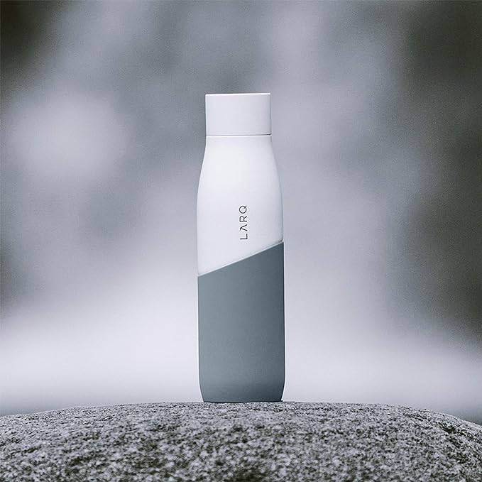 LARQ Bottle Movement PureVis 24 oz - Lightweight Self-Cleaning and Non-Insulated Stainless Steel Water Bottle with UV Water Purifier | Reusable & Travel Friendly, White/Pebble