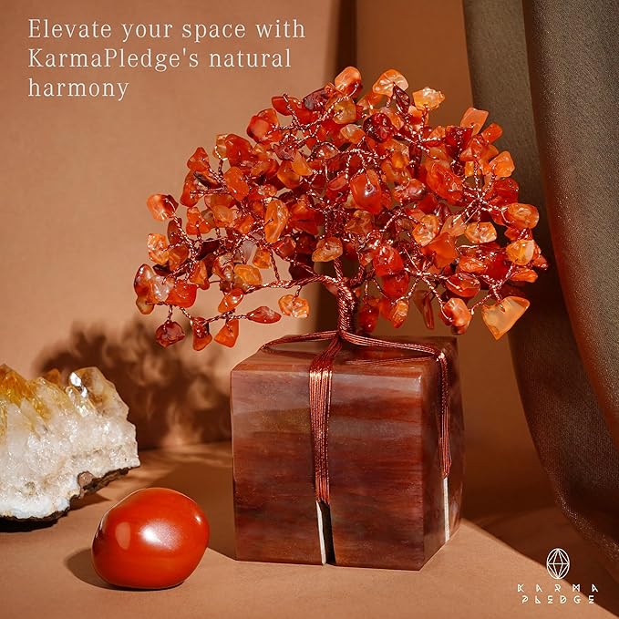 Crystal Tree for Birthday Gifts for Women, Handmade Raw Crystal Base Carnelian Chakra Healing Crystal Tree of Life for Positive Energy, Money, Good Luck, Christmas Décor, Home and Office Decor