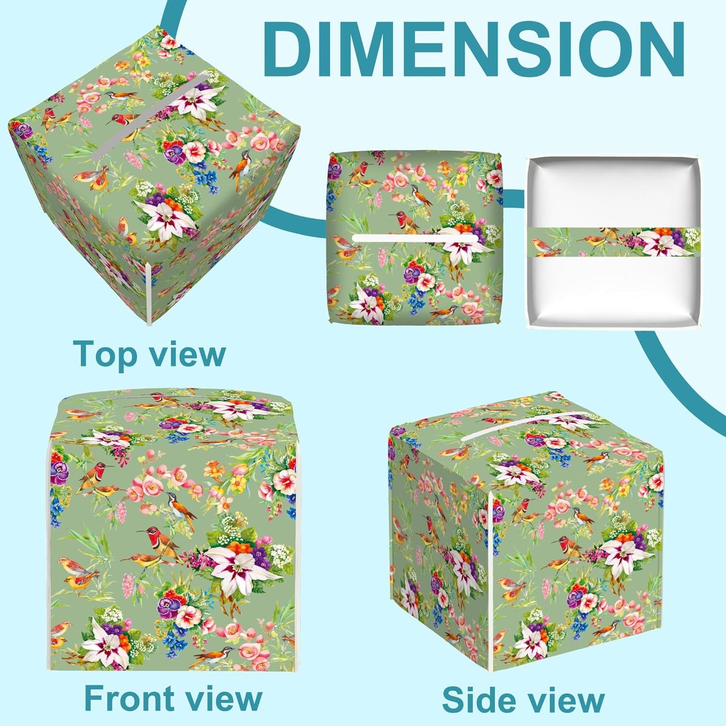 Watercolor Birds Tissue Box Cover,Exotic Wild Flowers Tissue Box Holder Square with Bottom Belt,Waterproof Modern Napkin Holder Organizer for Bedroom Dresser Night Stand Office Desk,5.2" x 5.2" x 5.2"
