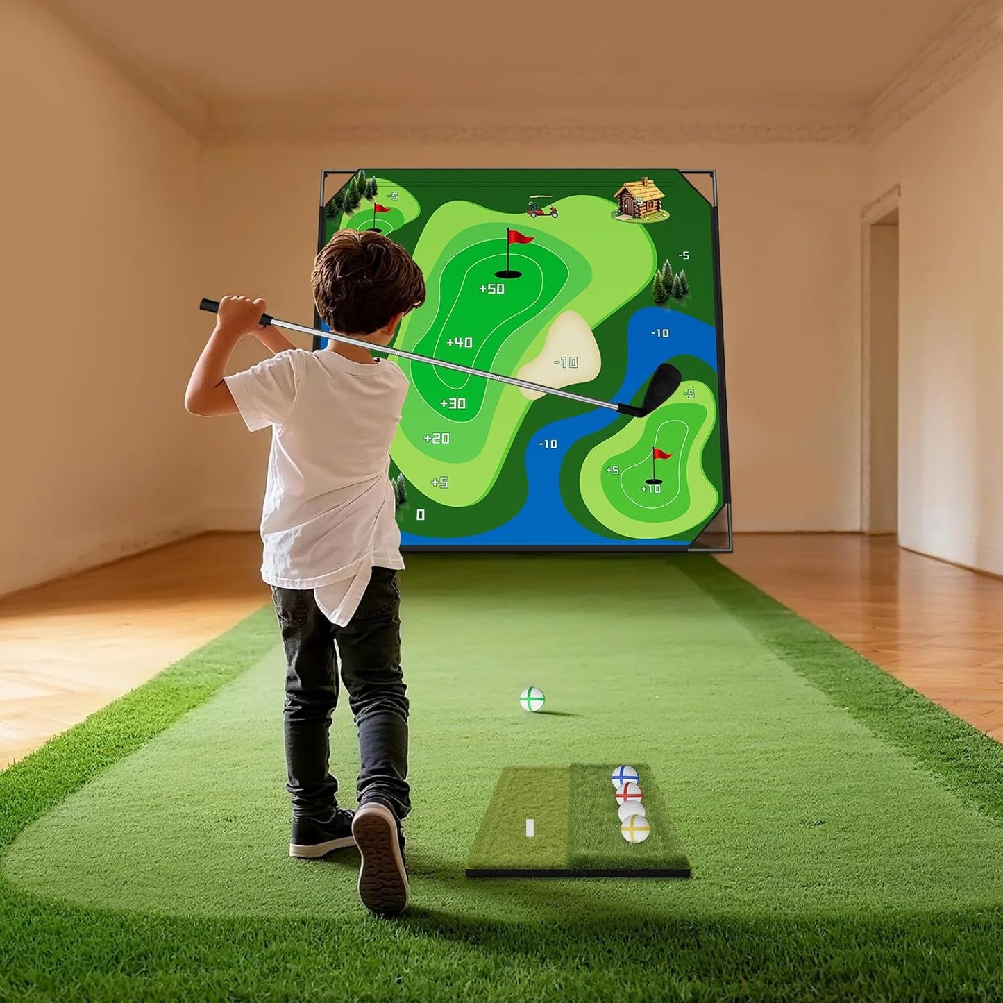 DoCred Battle Royale Golf Chipping Game with 59”x59” Large Chipping Mat, 2 Golf Clubs, 25 Sticky Balls, Outdoor Indoor Sports Training Toy Gift for Adults, Family Yard Target Game