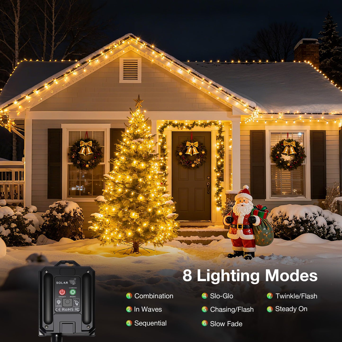 Banbanjo Solar Christmas Lights Outdoor 2 Packs Total 144Ft 400 Led Solar String Lights With 8 Modes  Waterproof Christmas String Light For Patio Garden Party Tree Proch Holiday Xmas Decor(Warm White)