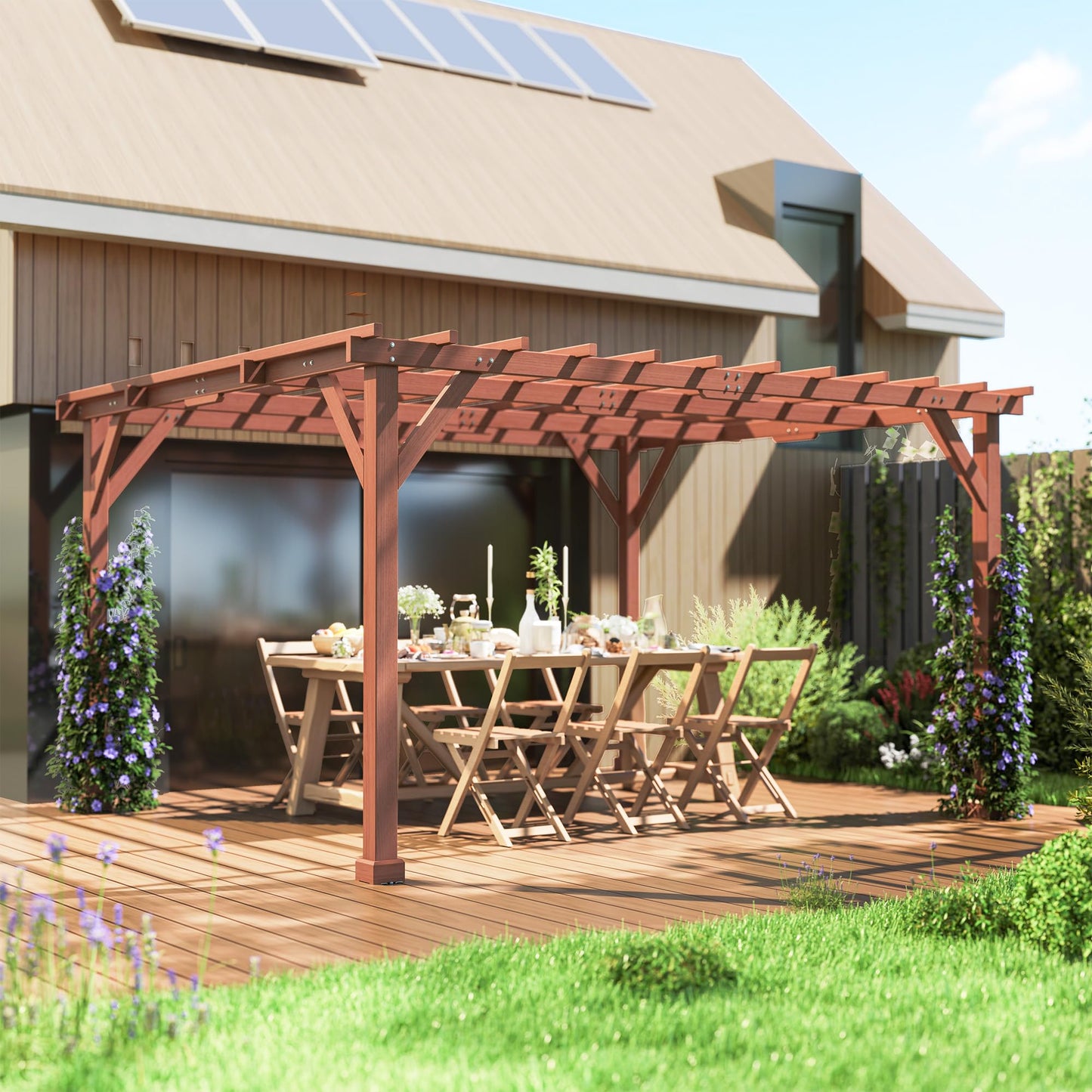 Outsunny 11' x 12.5' Outdoor Pergola, Wood Pergola Gazebo Grape Trellis with Stable Structure for Climbing Plant Support, Patio, Deck, Backyard, Lawn