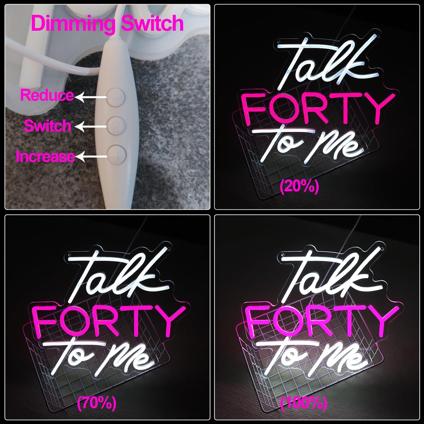 Talk Forty To Me Neon Sign Led 40Th Birthday Neon Light Dimmable 40Th Madam Birthday Gift For Women Neon Sign For Wedding Christmas Halloween Decor Birthday Gift For Girl Wife Lover(Usb Sign)