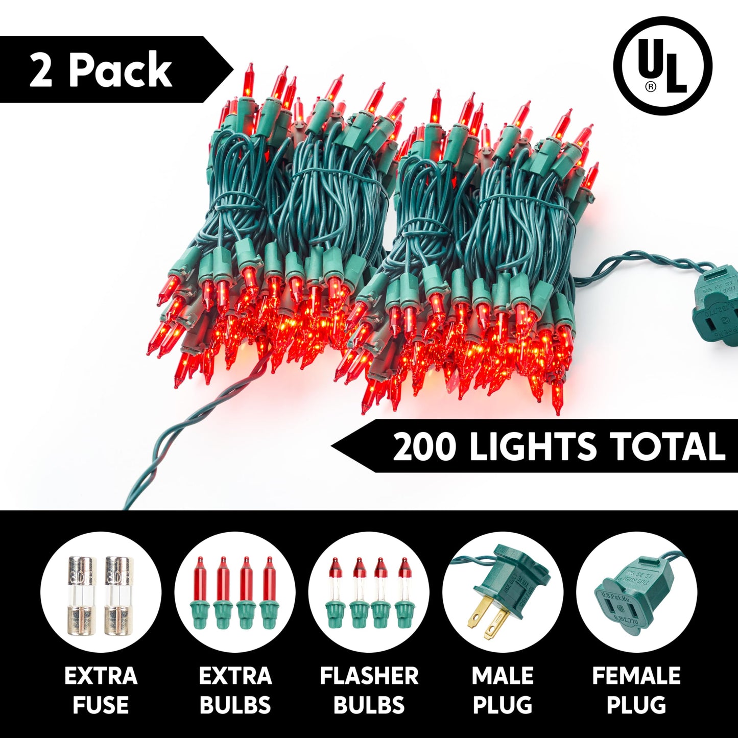 Joiedomi Outdoor Christmas Lights, 42.8Ft Red String Lights, 200 Count, Green Wire For Holiday Decorations