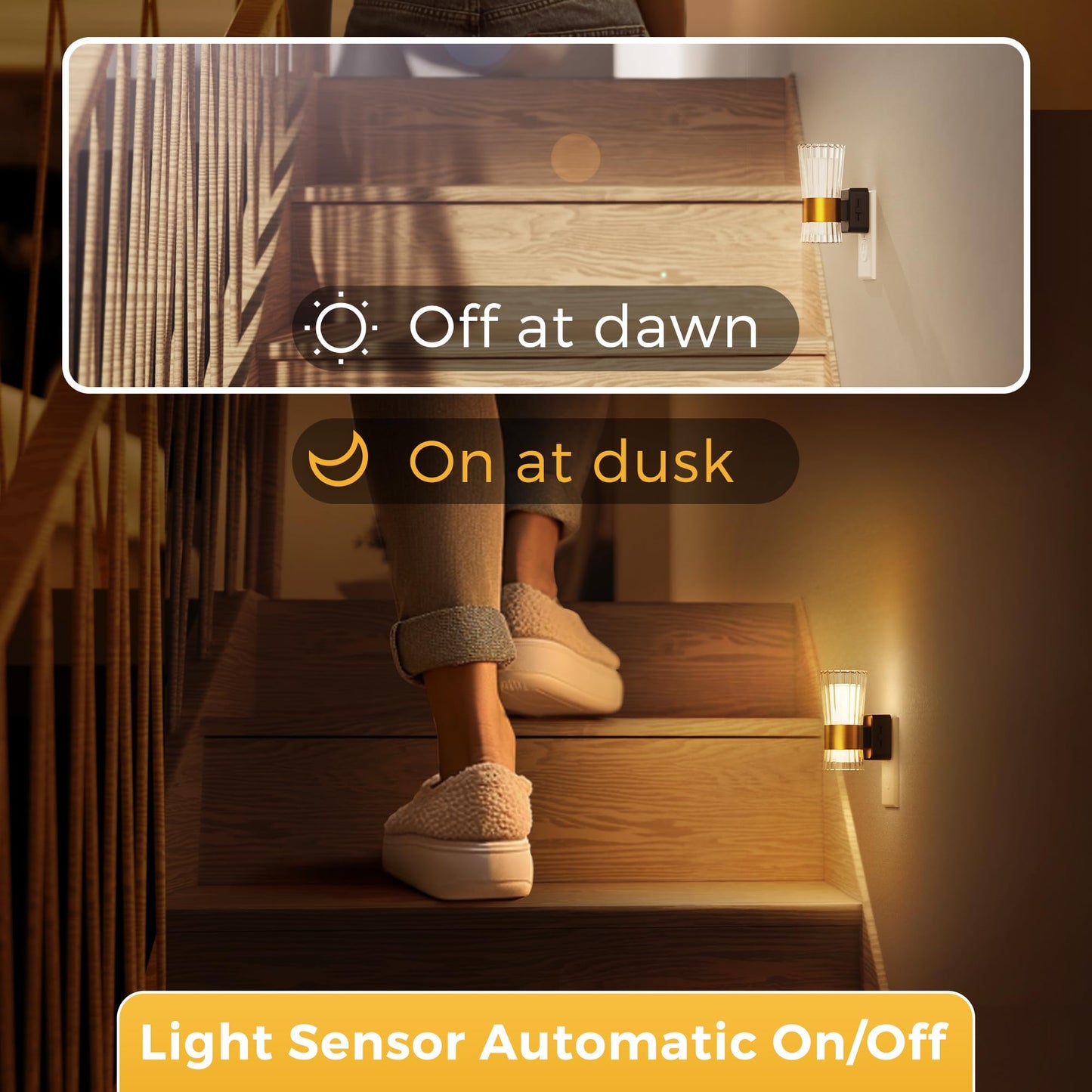 L LOHAS LED Night Light, 3000K Soft Warm, Adjustable 0-100LM, 2 Pack, Gold Ring-Model A-GY19002US-2
