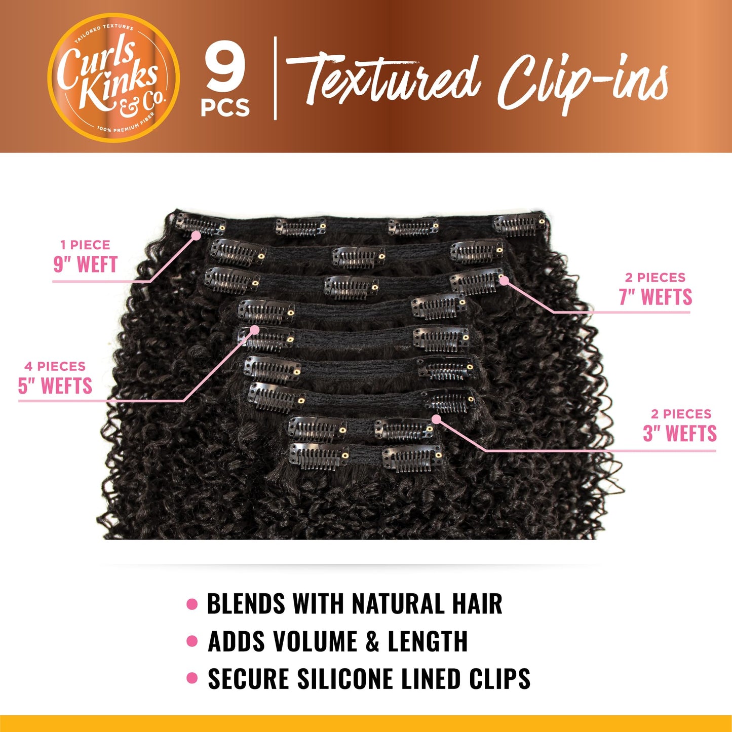 Sensationnel Curls kinksandco clip in - wide one 14 inch easy to use clips for natural 3c to 4c hair textures (2 DARKBROWN)